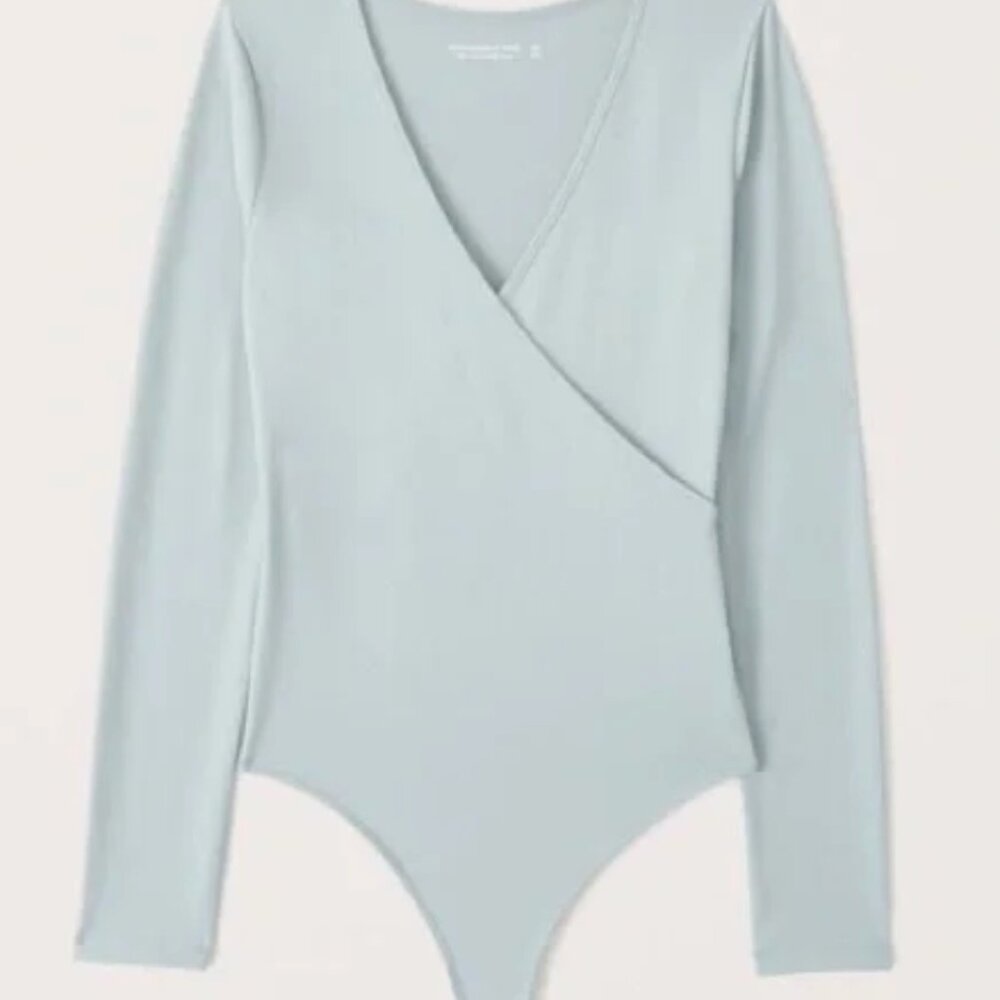 NWOT New Light Blue Abercrombie Seamless Fabric Wrap Bodysuit Small